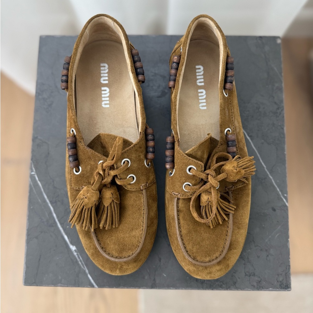 Miu Miu Suede Tassel Loafers - Picture 2 of 7